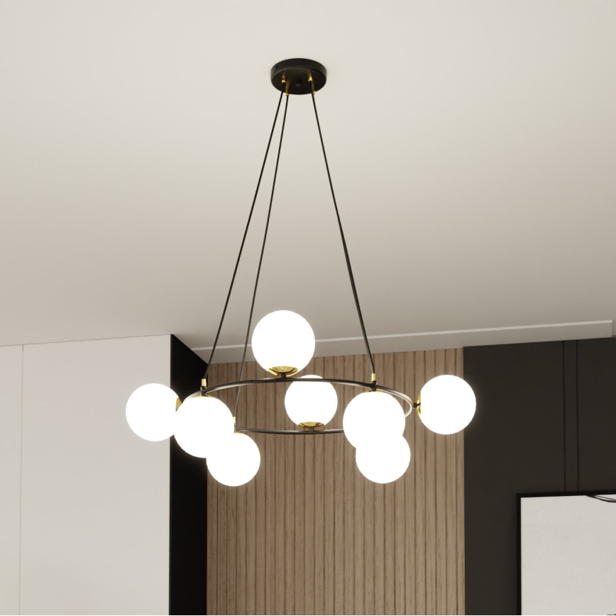 Lustr na lanku AZURA 8xE14/10W/230V černá/bílá