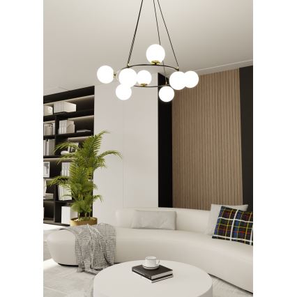 Lustr na lanku AZURA 8xE14/10W/230V černá/bílá