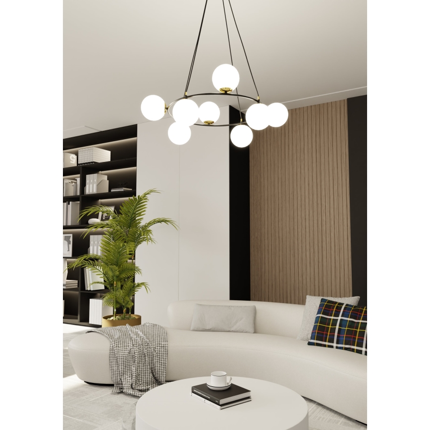 Lustr na lanku AZURA 8xE14/10W/230V černá/bílá