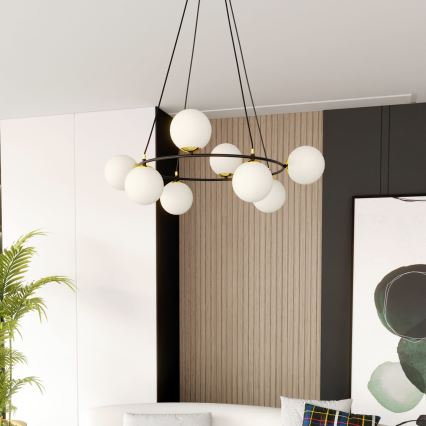 Lustr na lanku AZURA 8xE14/10W/230V černá/bílá
