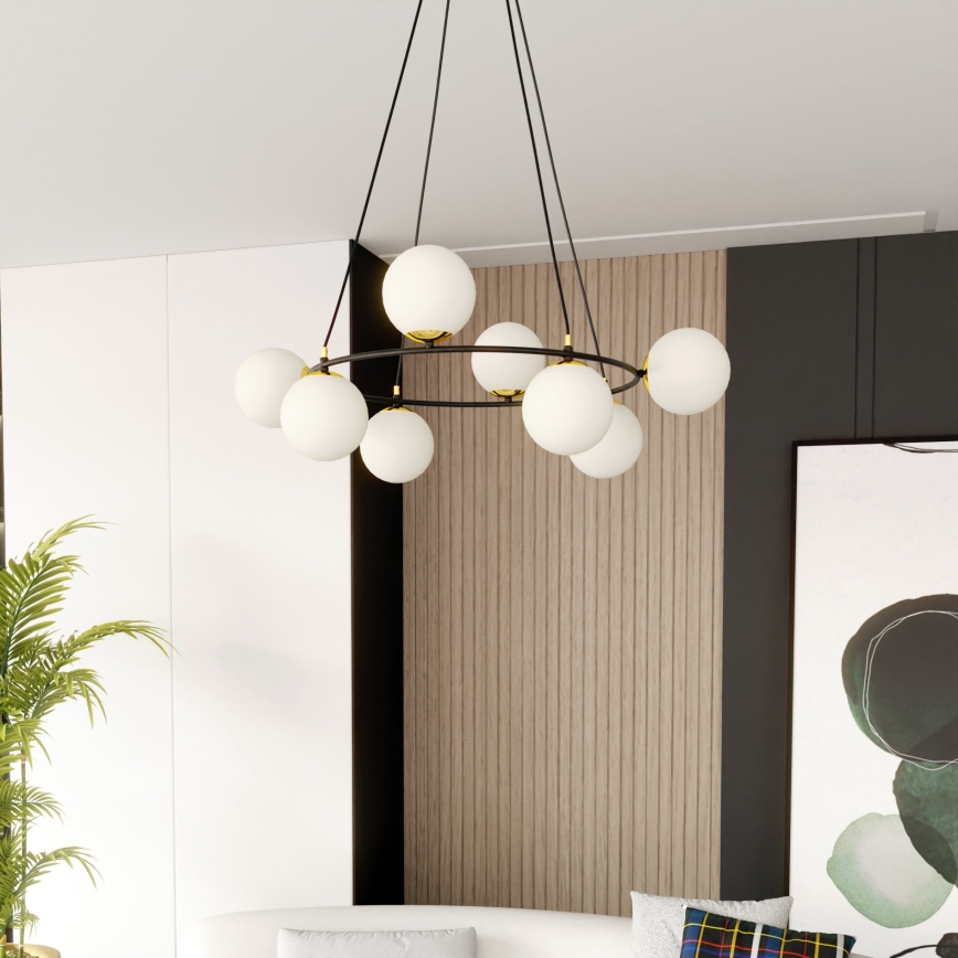 Lustr na lanku AZURA 8xE14/10W/230V černá/bílá