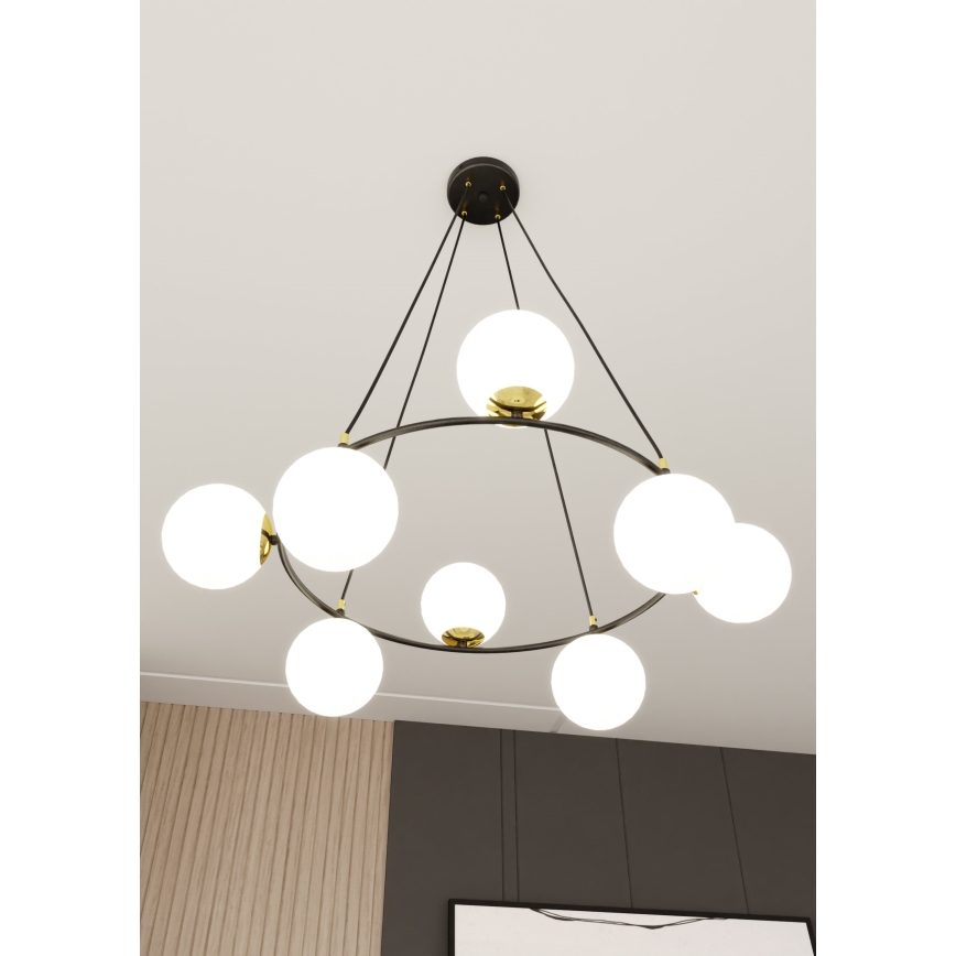 Lustr na lanku AZURA 8xE14/10W/230V černá/bílá
