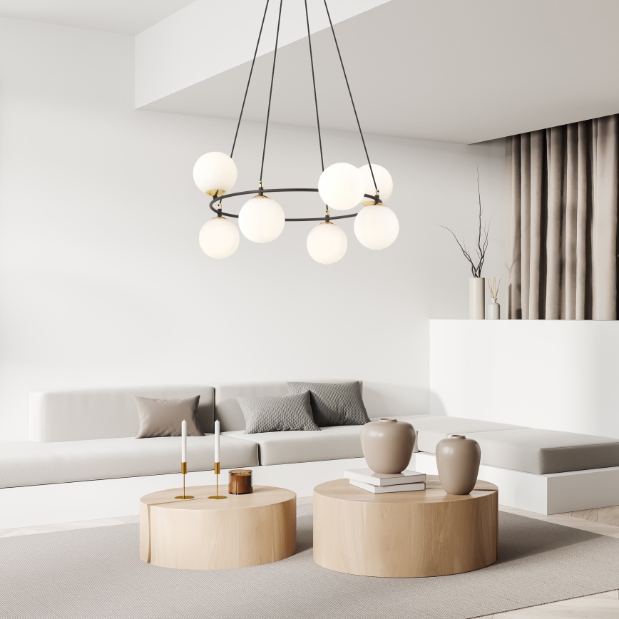 Lustr na lanku AZURA 8xE14/10W/230V černá/bílá