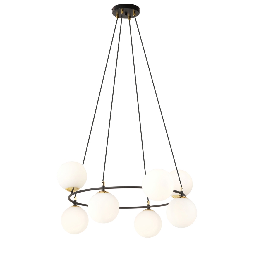 Lustr na lanku AZURA 8xE14/10W/230V černá/bílá