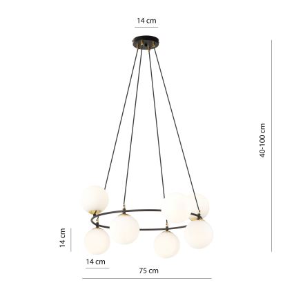 Lustr na lanku AZURA 8xE14/10W/230V černá/bílá