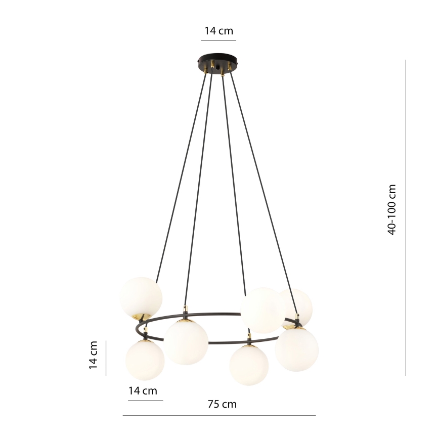 Lustr na lanku AZURA 8xE14/10W/230V černá/bílá
