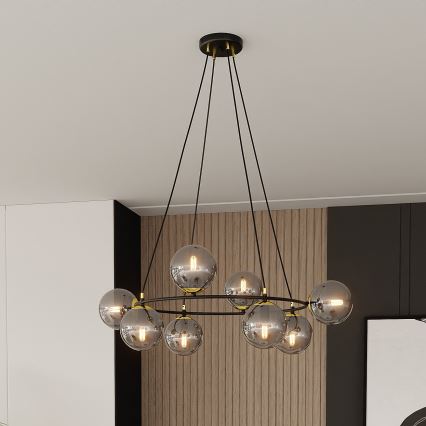 Lustr na lanku AZURA 8xE14/10W/230V černá/šedá