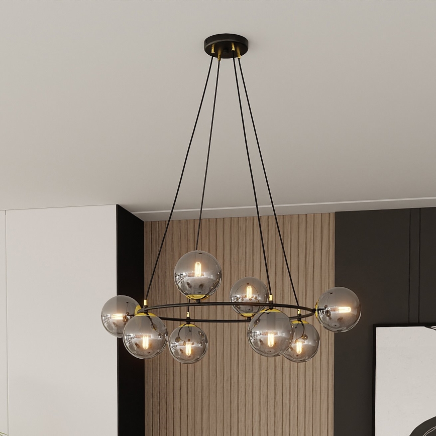 Lustr na lanku AZURA 8xE14/10W/230V černá/šedá