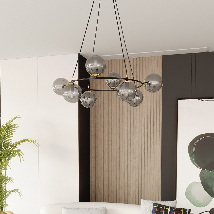 Lustr na lanku AZURA 8xE14/10W/230V černá/šedá