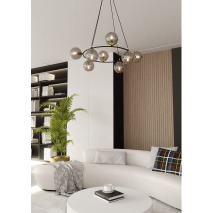 Lustr na lanku AZURA 8xE14/10W/230V černá/šedá