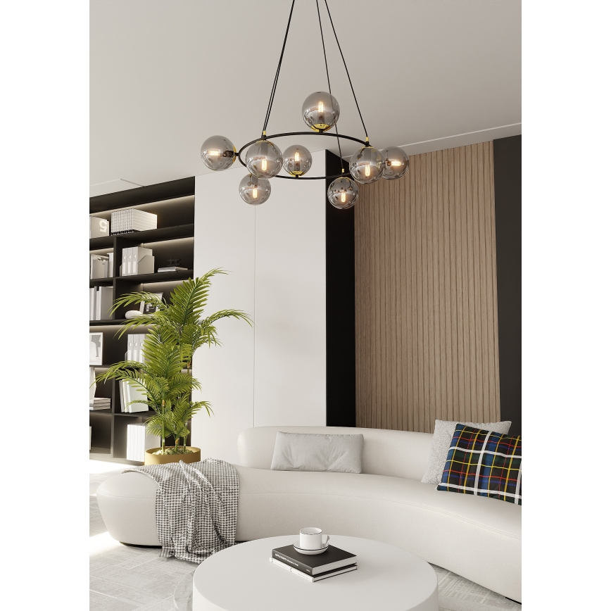 Lustr na lanku AZURA 8xE14/10W/230V černá/šedá