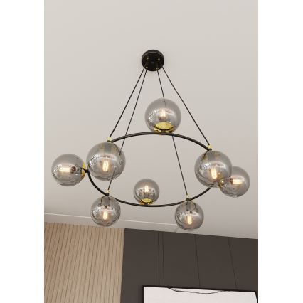 Lustr na lanku AZURA 8xE14/10W/230V černá/šedá