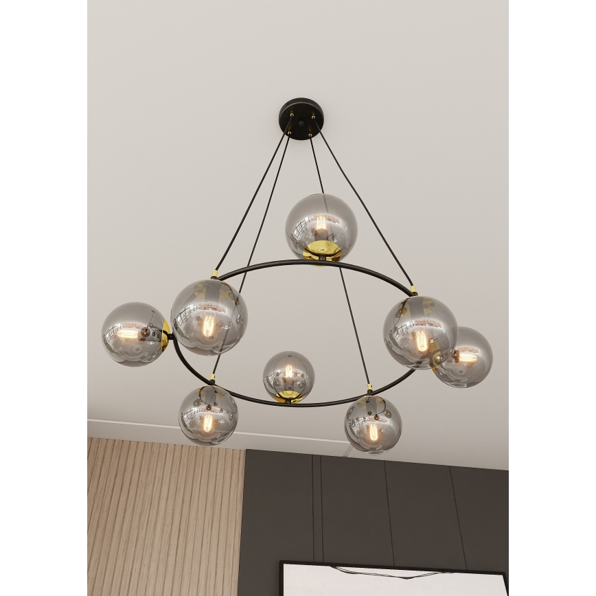 Lustr na lanku AZURA 8xE14/10W/230V černá/šedá