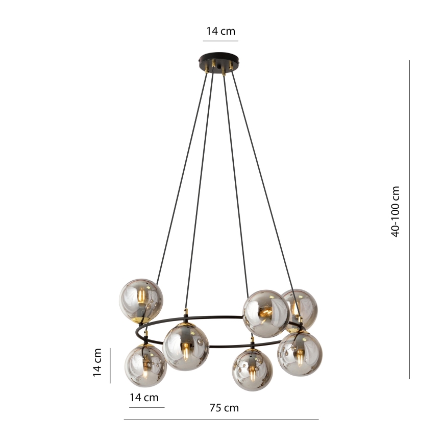 Lustr na lanku AZURA 8xE14/10W/230V černá/šedá