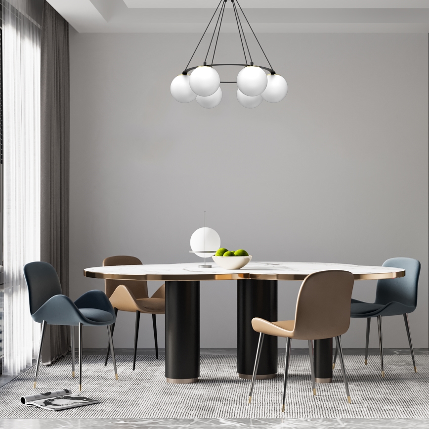 Lustr na lanku BALLO 6xE27/15W/230V černá/bílá