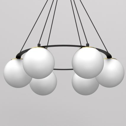 Lustr na lanku BALLO 6xE27/15W/230V černá/bílá