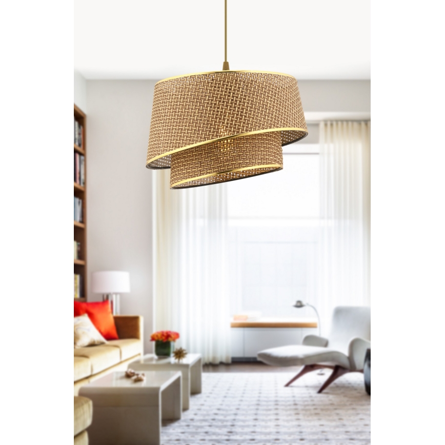 Lustr na lanku BARETTE 1xE27/60W/230V hnědá/zlatá