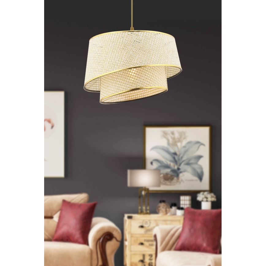 Lustr na lanku BARETTE 1xE27/60W/230V krémová/zlatá