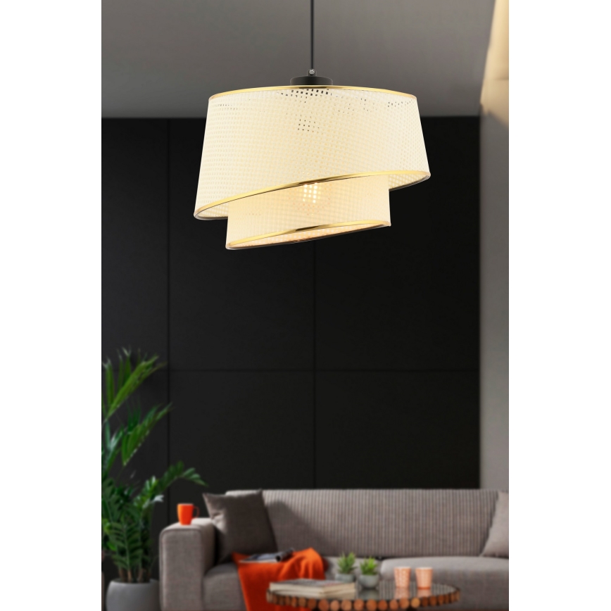 Lustr na lanku BARETTE 1xE27/60W/230V krémová/zlatá