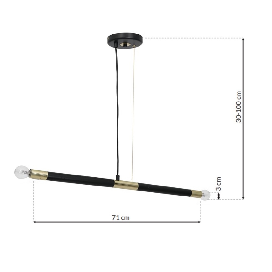 Lustr na lanku BASTONE 2xE14/40W/230V černá/zlatá