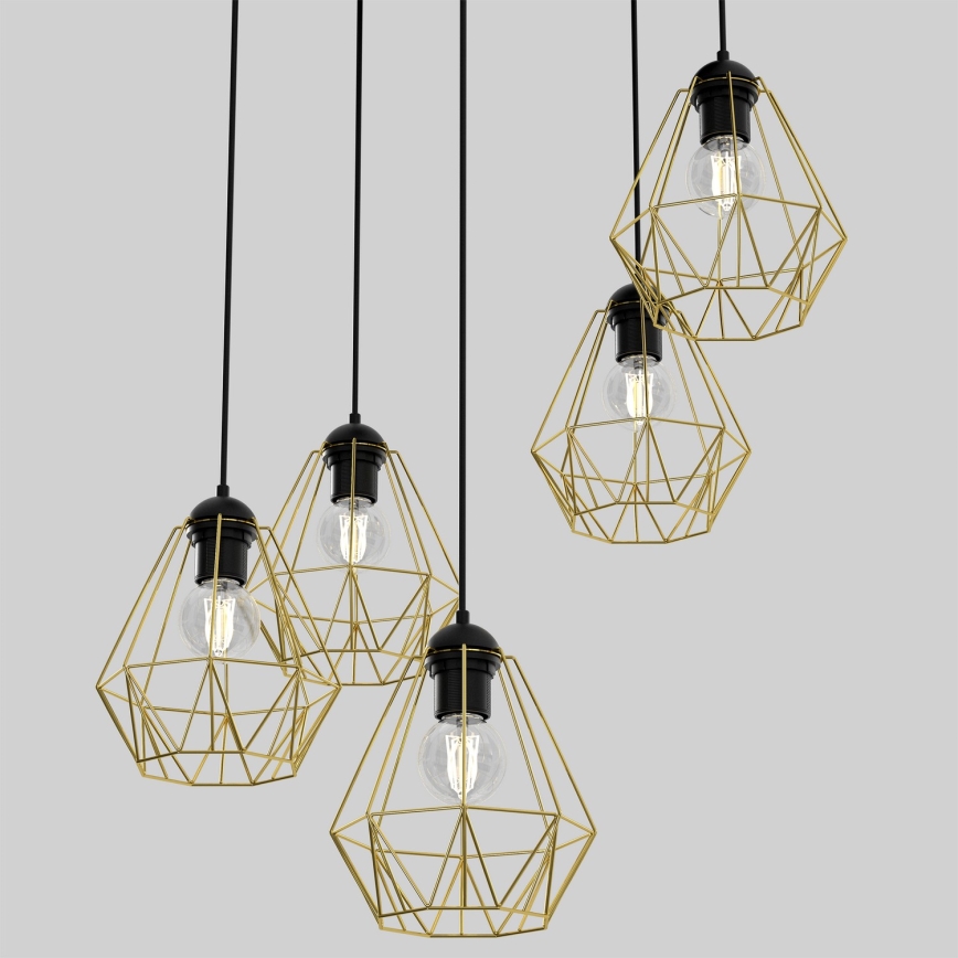 Lustr na lanku BERGEN 5xE27/60W/230V černá/zlatá