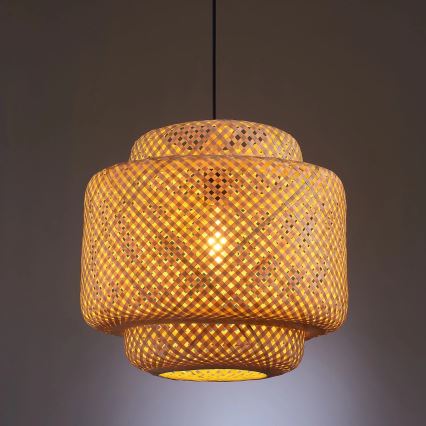 Lustr na lanku BERTA 1xE27/20W/230V pr. 40 cm bambus