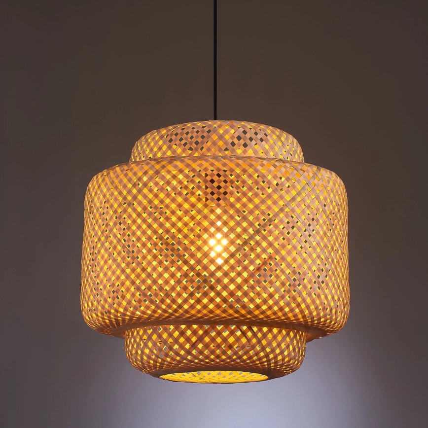 Lustr na lanku BERTA 1xE27/20W/230V pr. 40 cm bambus
