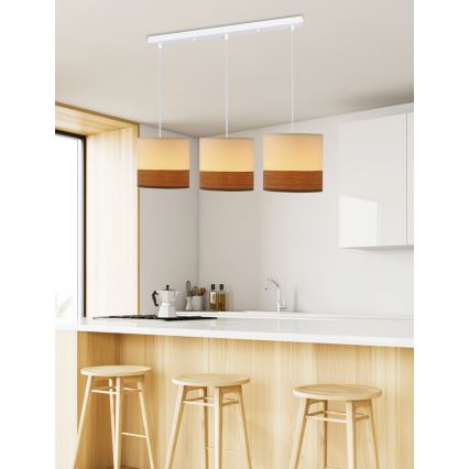 Lustr na lanku BIANCO 3xE27/40W/230V bílá/hnědá