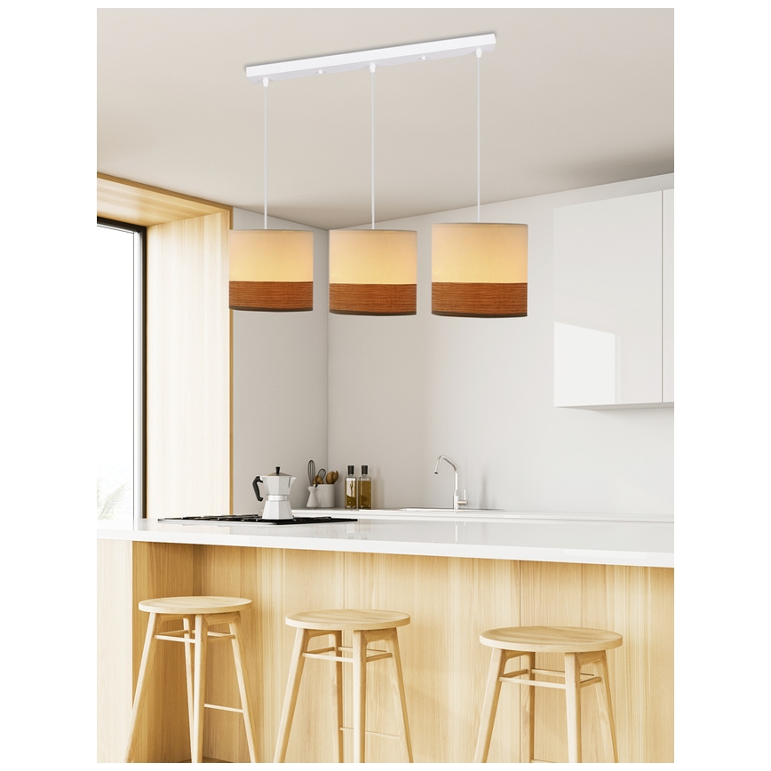 Lustr na lanku BIANCO 3xE27/40W/230V bílá/hnědá