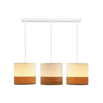 Lustr na lanku BIANCO 3xE27/40W/230V bílá/hnědá