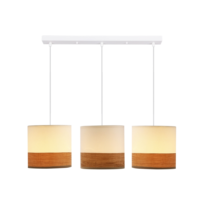 Lustr na lanku BIANCO 3xE27/40W/230V bílá/hnědá