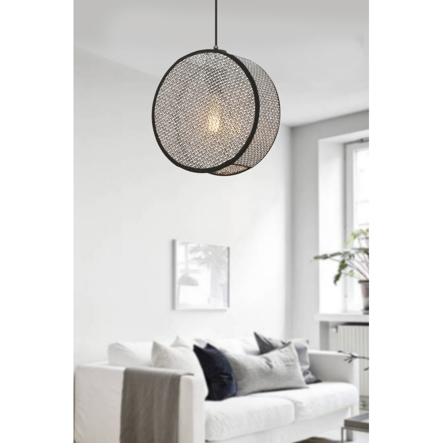 Lustr na lanku BIG DRUM 1xE27/60W/230V šedá/černá