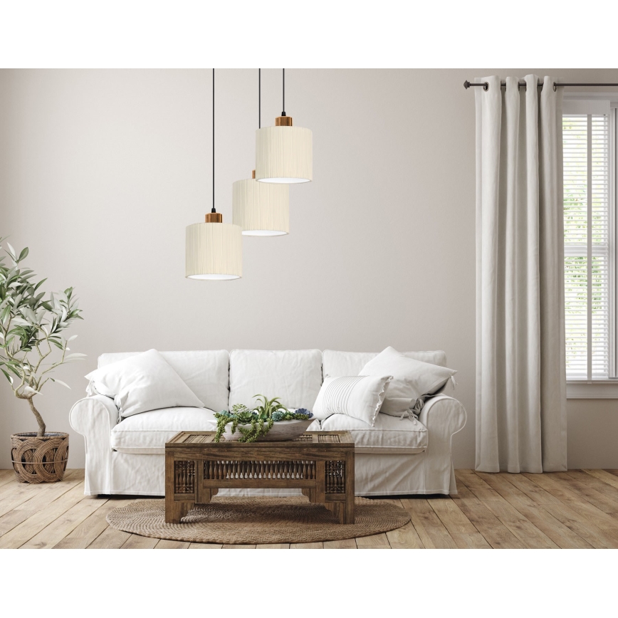 Lustr na lanku BIZO 3xE27/60W/230V béžová/měděná