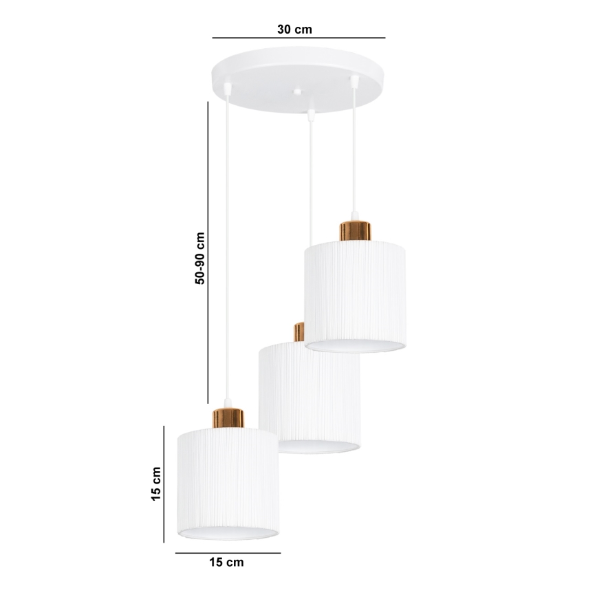 Lustr na lanku BIZO 3xE27/60W/230V bílá/měděná