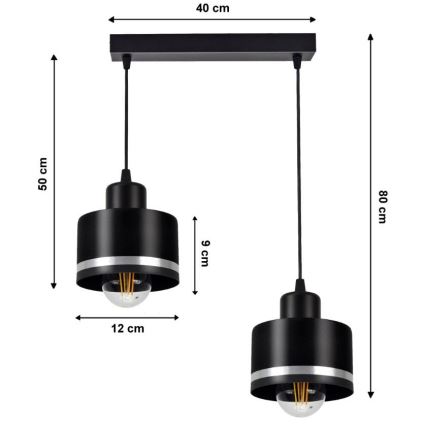 Lustr na lanku BODO SILVER 2xE27/60W/230V