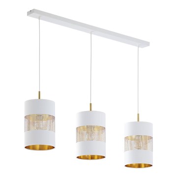 Lustr na lanku BOGART 3xE27/15W/230V bílá/zlatá