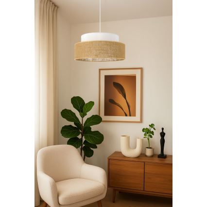 Lustr na lanku BOHO 1xE27/60W/230V bílá/béžová