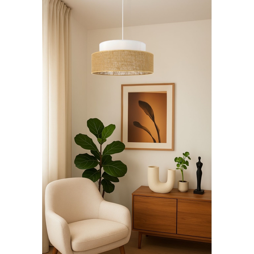 Lustr na lanku BOHO 1xE27/60W/230V bílá/béžová