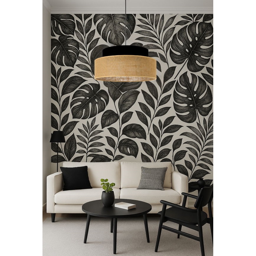Lustr na lanku BOHO 1xE27/60W/230V černá/béžová