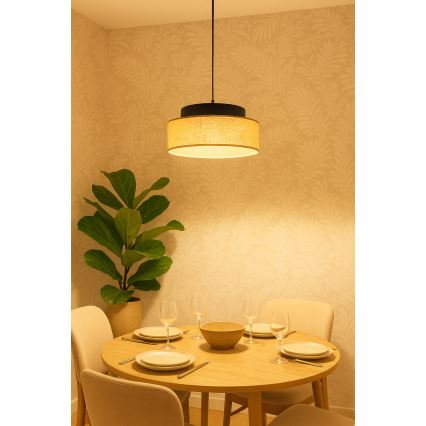 Lustr na lanku BOHO 1xE27/60W/230V černá/béžová