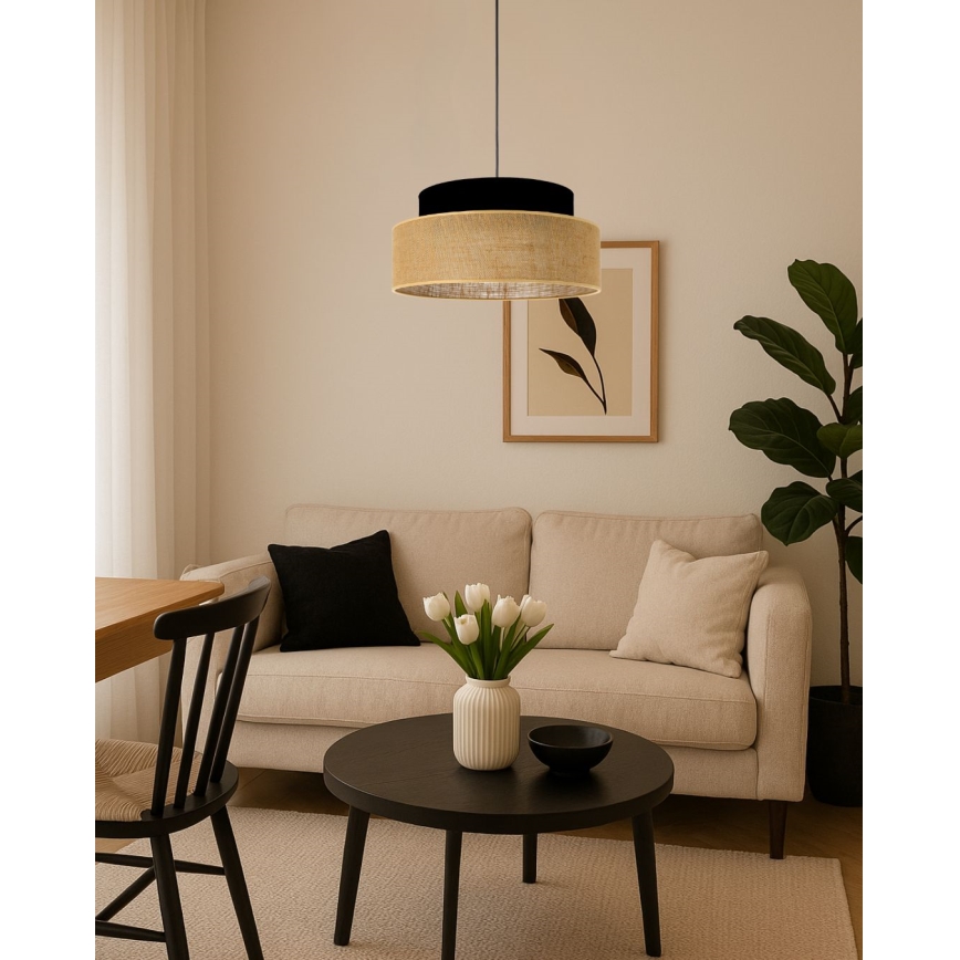 Lustr na lanku BOHO 1xE27/60W/230V černá/béžová
