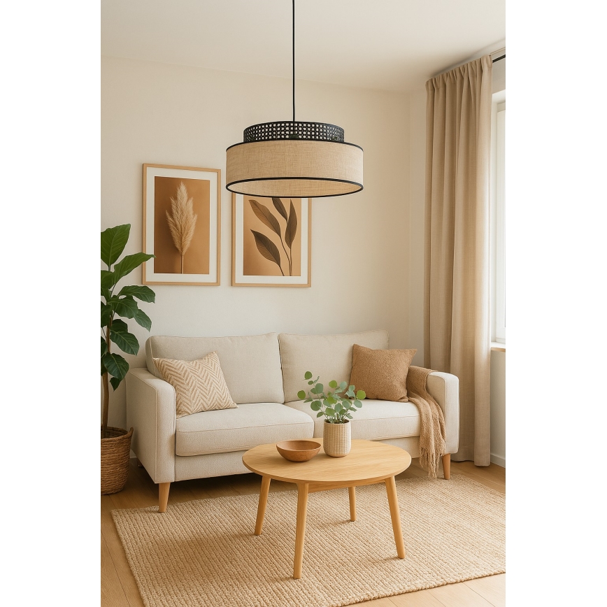 Lustr na lanku BOHO 1xE27/60W/230V černá/ratan