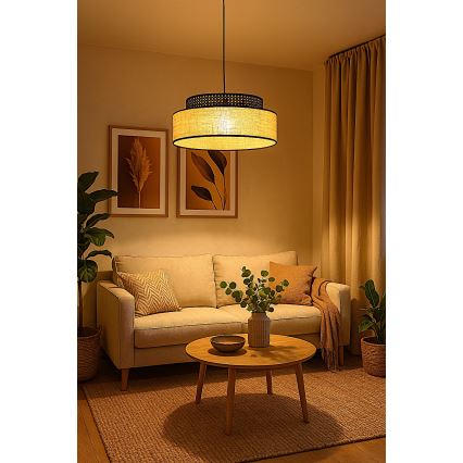 Lustr na lanku BOHO 1xE27/60W/230V černá/ratan