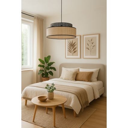 Lustr na lanku BOHO 1xE27/60W/230V černá/ratan