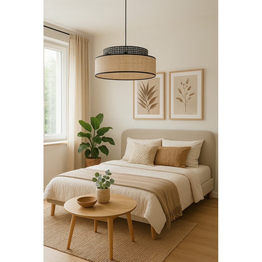 Lustr na lanku BOHO 1xE27/60W/230V černá/ratan
