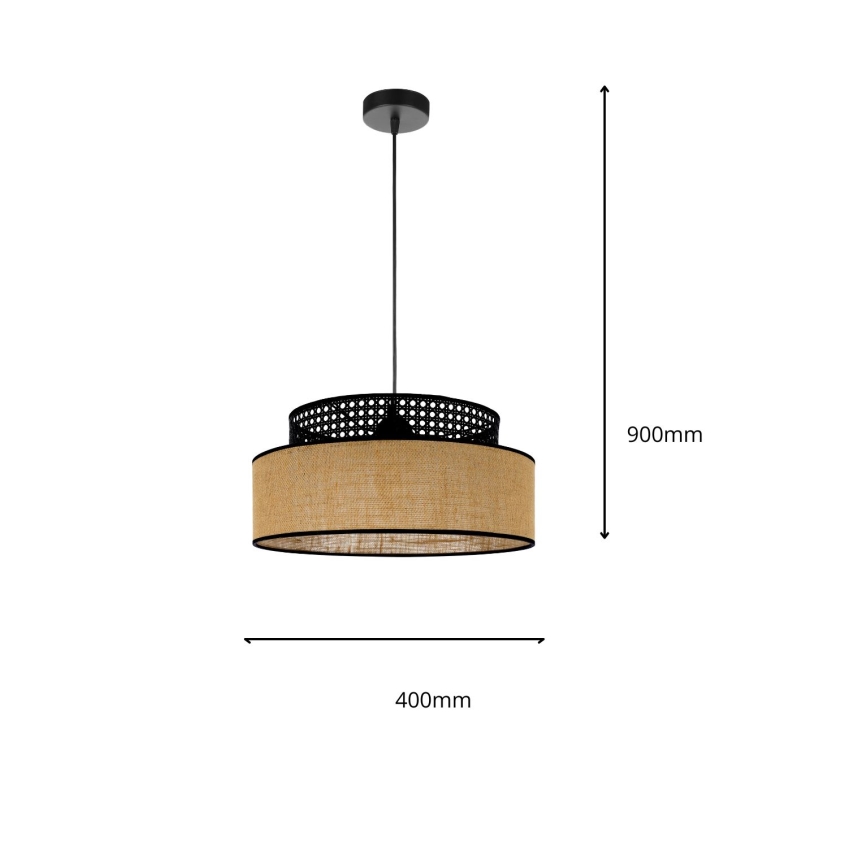 Lustr na lanku BOHO 1xE27/60W/230V černá/ratan