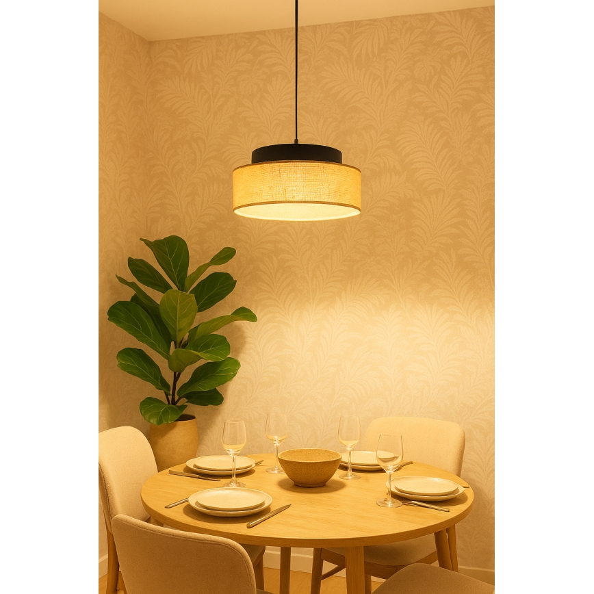 Lustr na lanku BOHO 1xE27/60W/230V pr. 40 cm černá/béžová