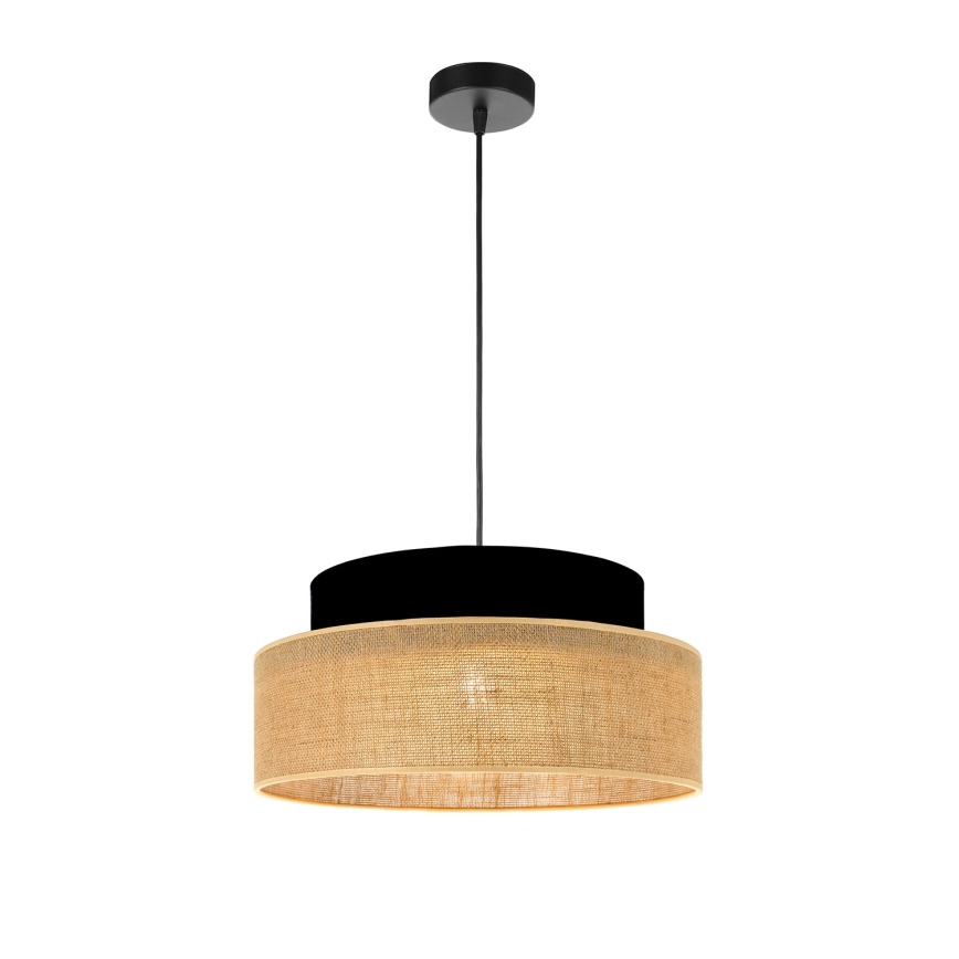 Lustr na lanku BOHO 1xE27/60W/230V pr. 40 cm černá/béžová
