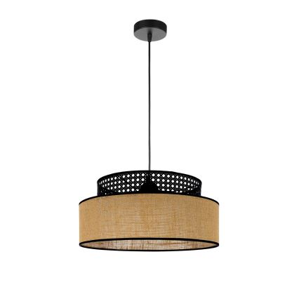 Lustr na lanku BOHO 1xE27/60W/230V pr. 40 cm černá/ratan