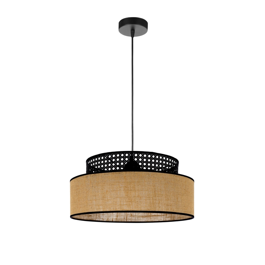 Lustr na lanku BOHO 1xE27/60W/230V pr. 40 cm černá/ratan